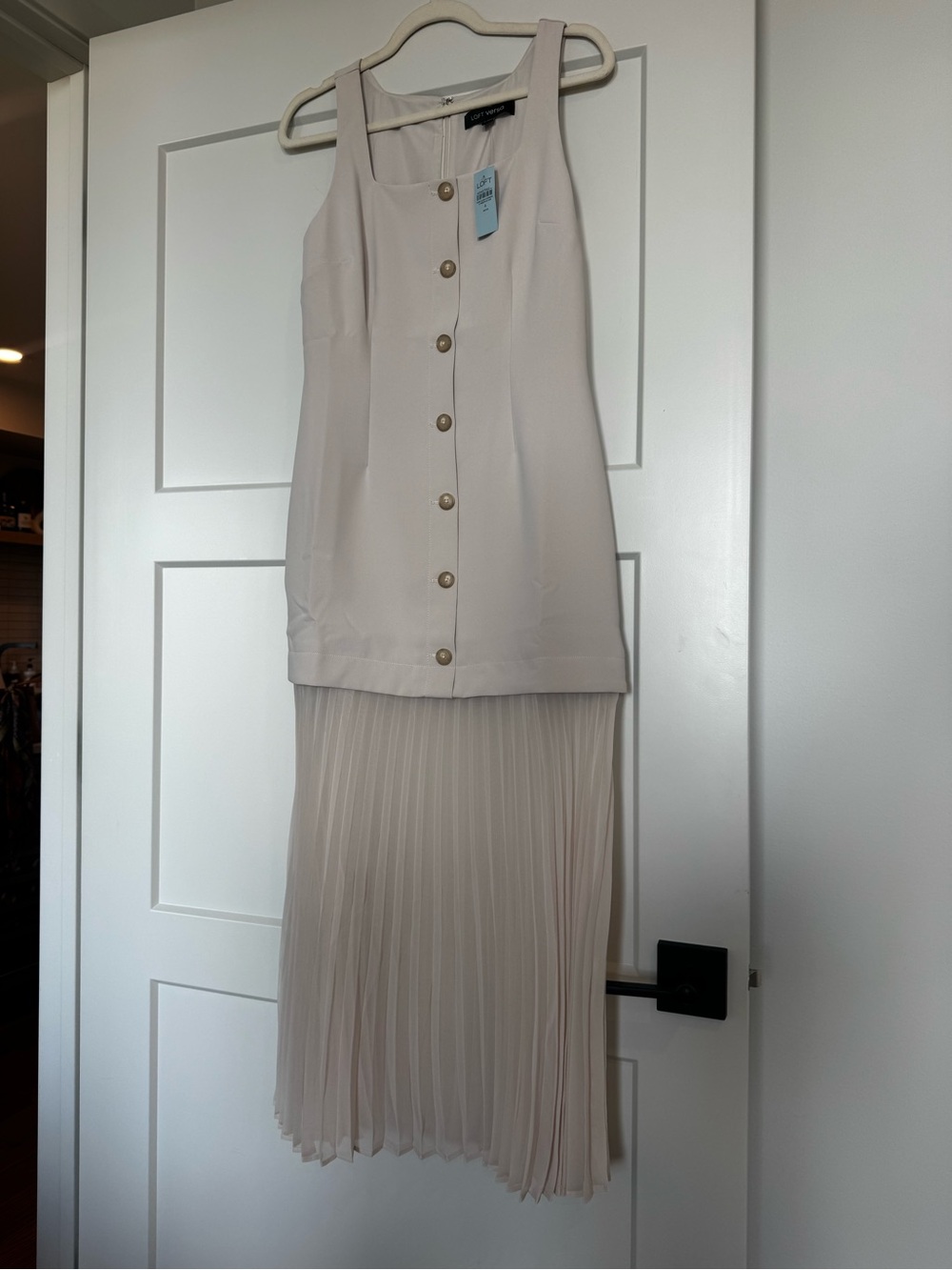 NWT LOFT Versa Pleated Midi Dress Button Front Ivory 4 Petite